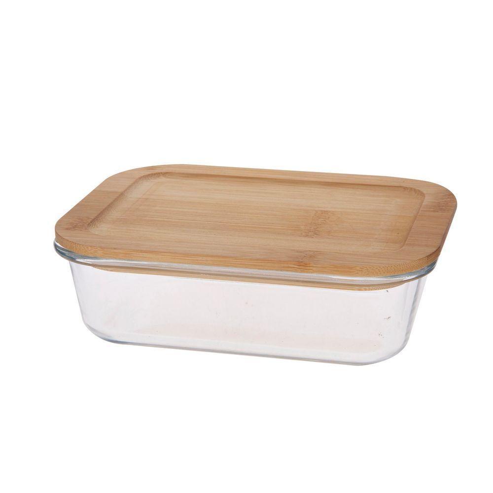 Porta Mantimento Retangular Em Vidro Borossilicato Com Tampa Em Bambu 1l 29104 - Dynasty - 1