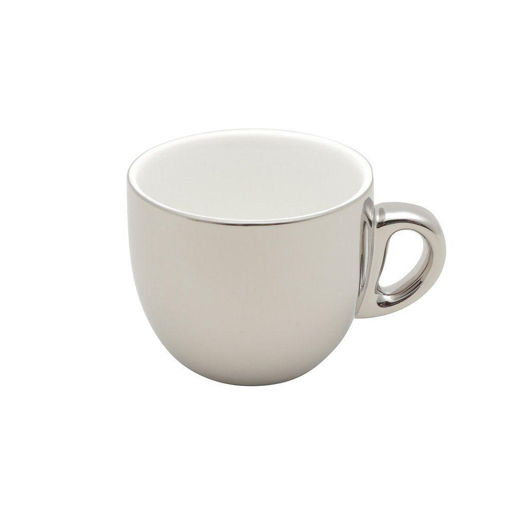 Conjunto 6 Xícaras De Café Com Pires De Porcelana E Suporte Versa Branco-prata 90ml - Wolff - 2