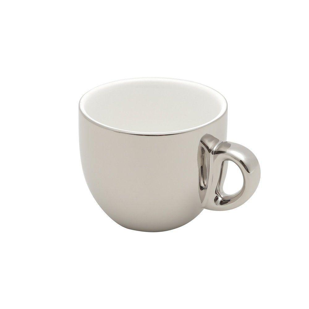 Conjunto 6 Xícaras De Café Com Pires De Porcelana E Suporte Versa Branco-prata 90ml - Wolff - 6