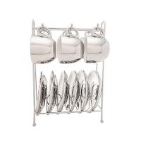 Conjunto 6 Xícaras De Café Com Pires De Porcelana E Suporte Versa Branco-prata 90ml - Wolff - 1