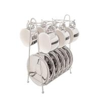Conjunto 6 Xícaras De Café Com Pires De Porcelana E Suporte Versa Branco-prata 90ml - Wolff - 3