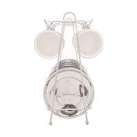 Conjunto 6 Xícaras De Café Com Pires De Porcelana E Suporte Versa Branco-prata 90ml - Wolff