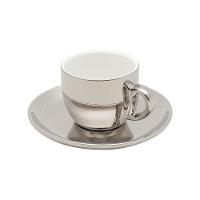 Conjunto 6 Xícaras De Café Com Pires De Porcelana E Suporte Versa Branco-prata 90ml - Wolff - 5
