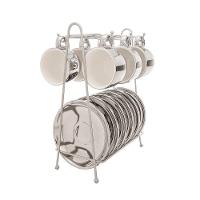 Conjunto 6 Xícaras De Café Com Pires De Porcelana E Suporte Versa Branco-prata 90ml - Wolff - 7