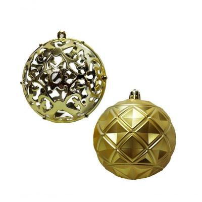 Jogo Com 06 Bolas Mista Fosca Arabesco Vazado 8cm Dourado