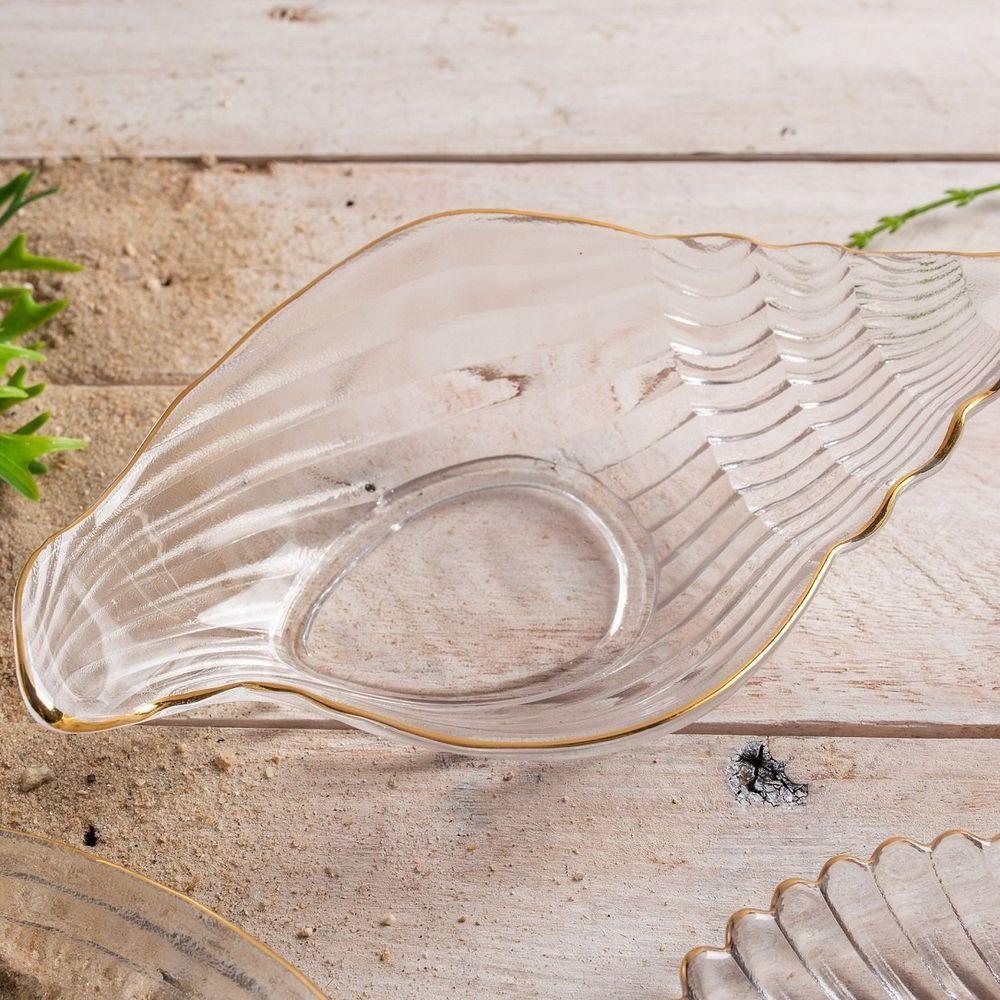 Bowl De Vidro Concha Com Filete Trompete Dourado 20cm X 12cm - Wolff - 5