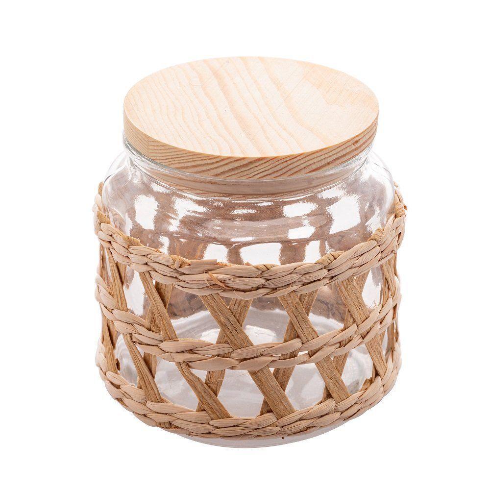 Porta Mantimentos De Vidro Com Sisal E Tampa Em Madeira 520ml 29122 - Wolff - 1