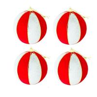 Conjunto Com 04 Bolas Camurça Vermelho E Verde Com Linhas Douradas 8cm Ht9226 - Master Christmas Verde Claro - 1