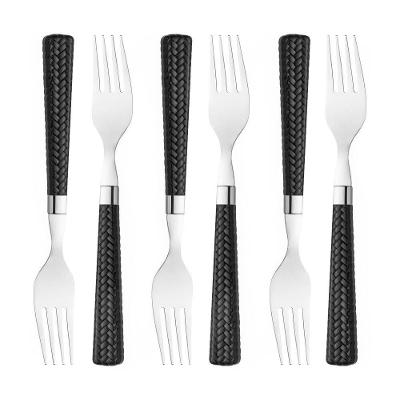 Conjunto Com 06 Garfos Para Mesa De Aço Inox Com Cabo De Plástico Rattan Preto 19,5cm 7650 - Lyor