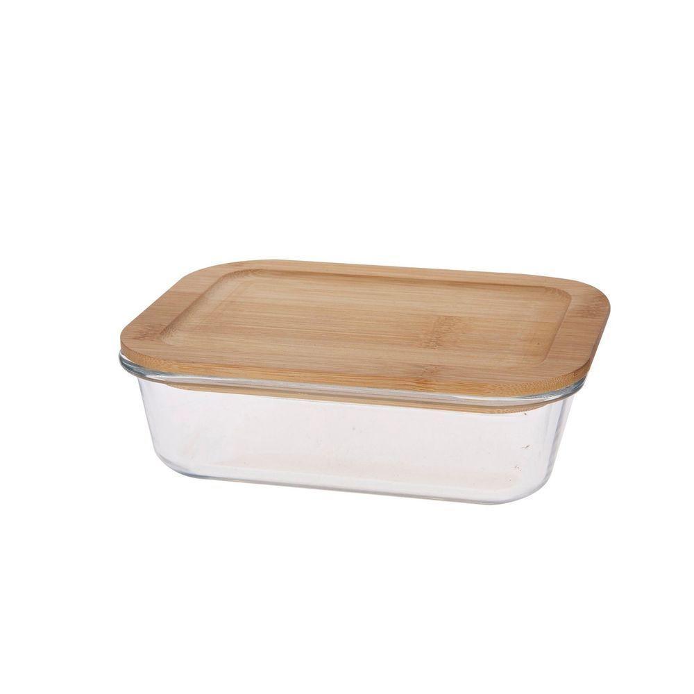 Porta Mantimento Retangular Em Vidro Borossilicato Com Tampa Em Bambu 370ml 29102 - Dynasty - 1