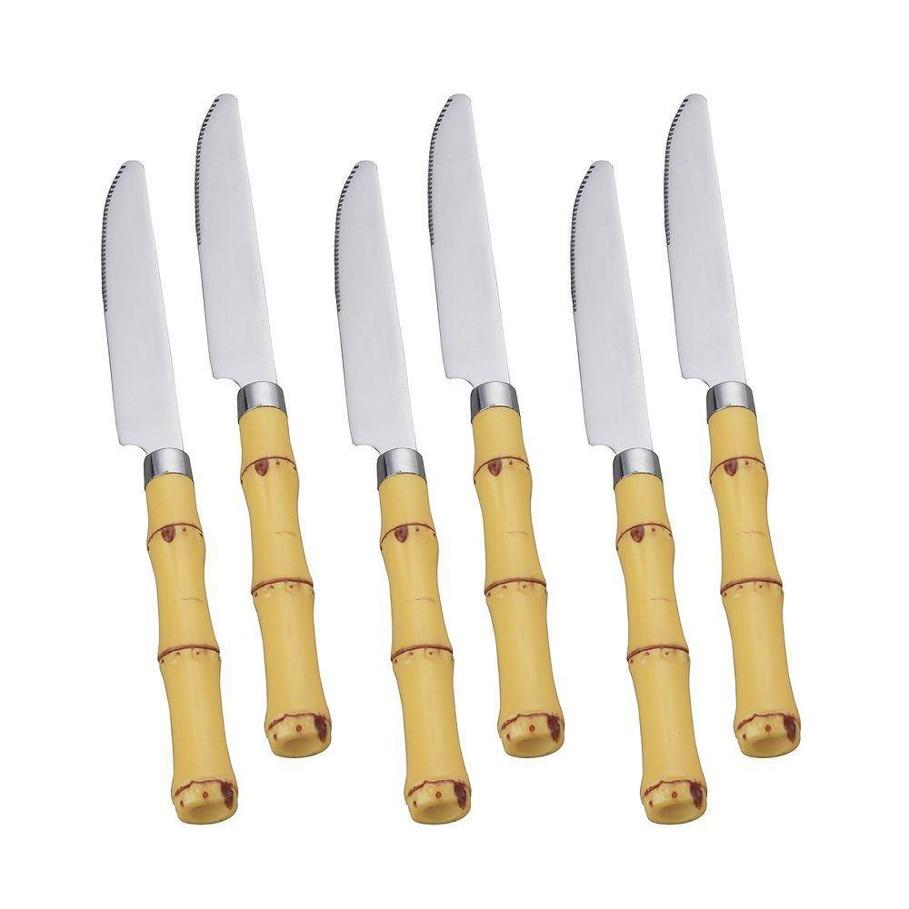 Conjunto Com 6 Facas Para Mesa De Aço Inox Com Cabo De Bambu 22cm 7382 - Lyor - 1