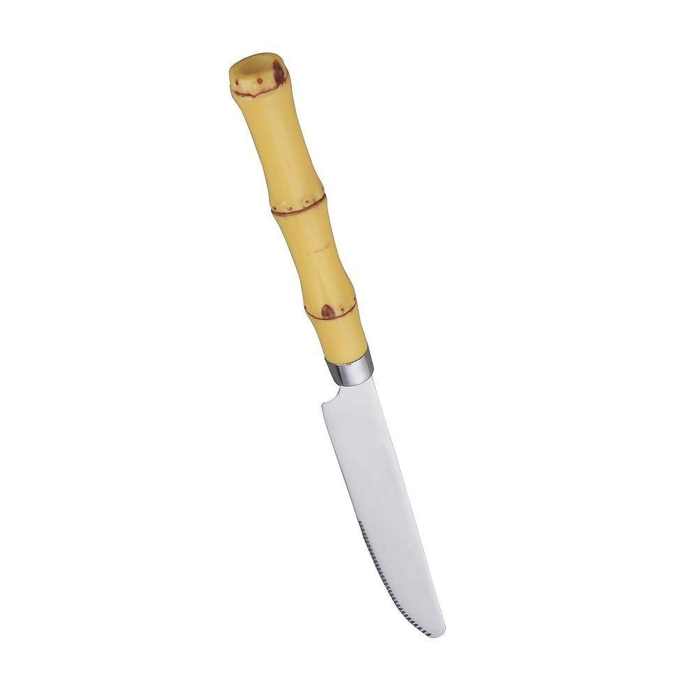 Conjunto Com 6 Facas Para Mesa De Aço Inox Com Cabo De Bambu 22cm 7382 - Lyor - 5