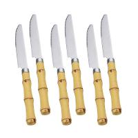 Conjunto Com 6 Facas Para Mesa De Aço Inox Com Cabo De Bambu 22cm 7382 - Lyor - 1