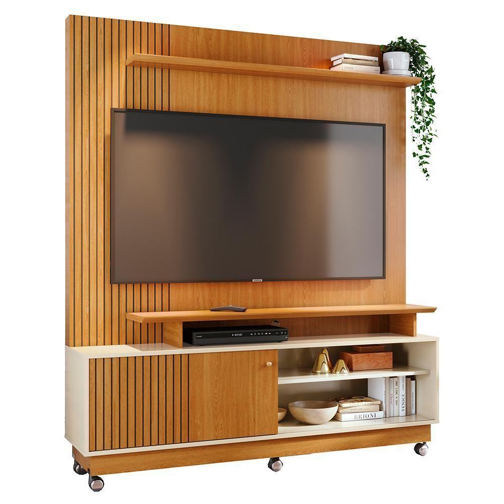 Estante Home Theater Ares Cinamomo Off White Para Tv Até 75 Com Rodízios Madetec Cinamomo Off White - 1