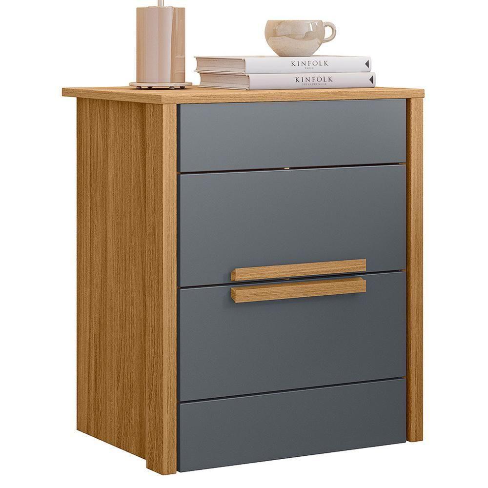 Kit 2 Mesas De Cabeceira Dhara 2 Gavetas Freijó Cinza Moval Freijó Cinza - 5