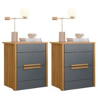 Kit 2 Mesas De Cabeceira Dhara 2 Gavetas Freijó Cinza Moval Freijó Cinza - 1