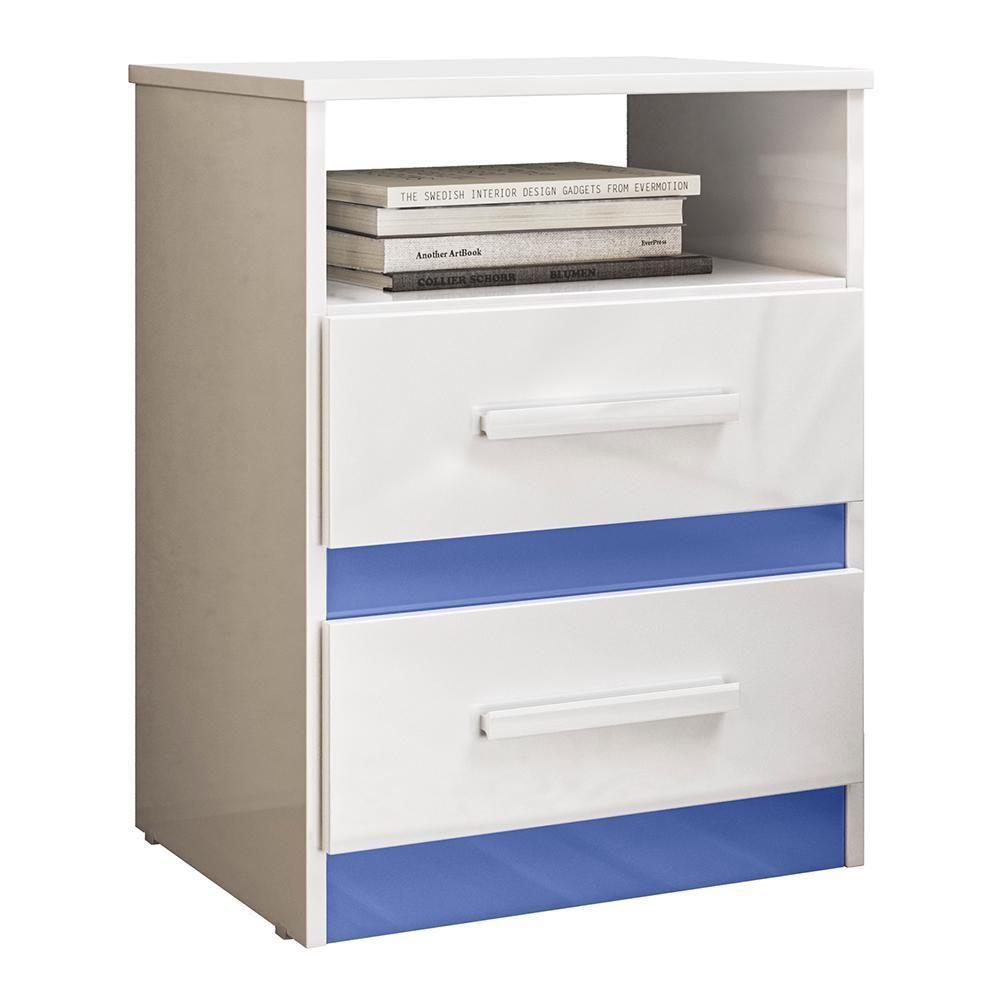Mesa De Cabeceira Apolo 2 Gavetas Flex Branco Azul Moval Branco Azul - 1