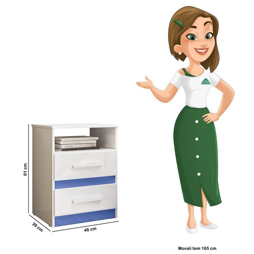 Mesa De Cabeceira Apolo 2 Gavetas Flex Branco Azul Moval Branco Azul - 3