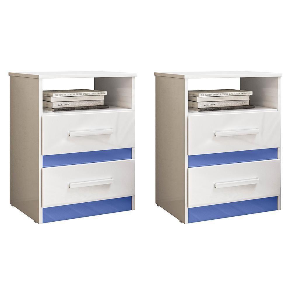 Kit 2 Mesas De Cabeceira Apolo 2 Gavetas Flex Branco Azul Moval Branco Azul - 1