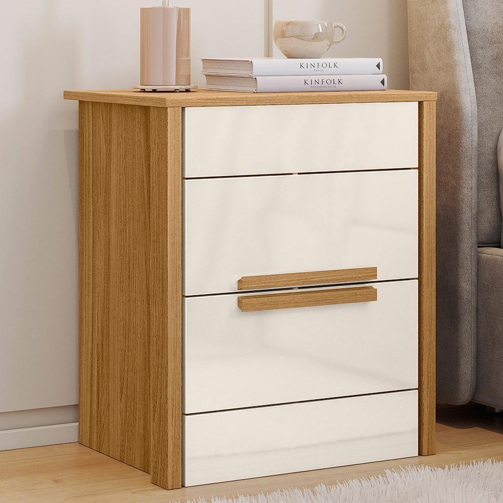 Kit 2 Mesas De Cabeceira Dhara 2 Gavetas Freijó Off White Moval - 2