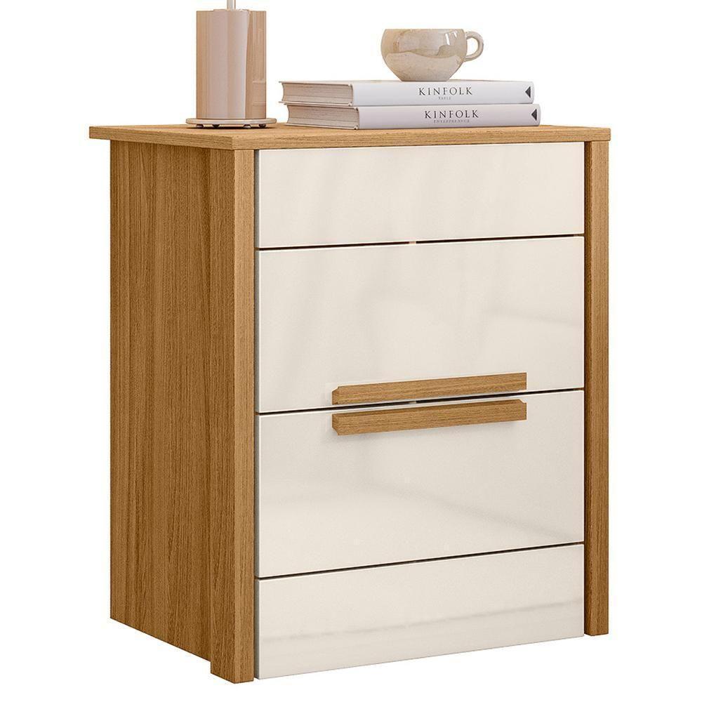 Kit 2 Mesas De Cabeceira Dhara 2 Gavetas Freijó Off White Moval - 3