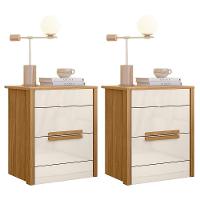 Kit 2 Mesas De Cabeceira Dhara 2 Gavetas Freijó Off White Moval - 1