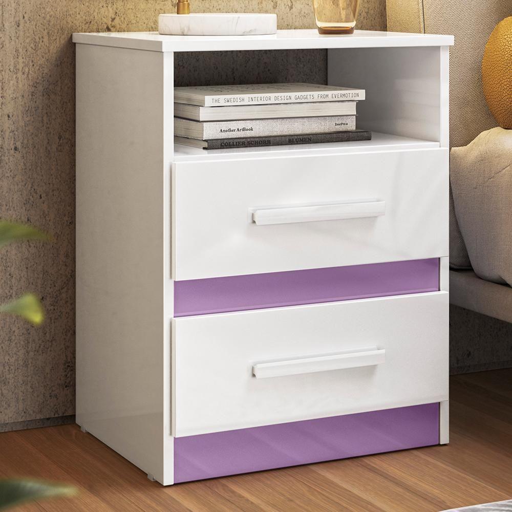 Mesa De Cabeceira Apolo 2 Gavetas Flex Branco Lilás Moval Branco Lilás - 2
