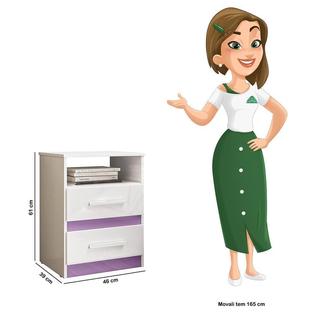 Mesa De Cabeceira Apolo 2 Gavetas Flex Branco Lilás Moval Branco Lilás - 4