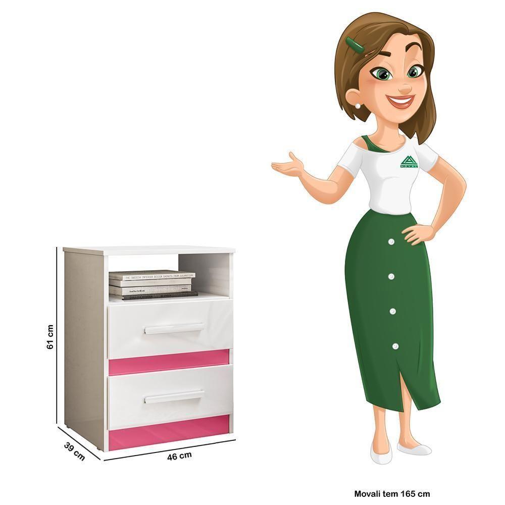 Kit 2 Mesas De Cabeceira Apolo 2 Gavetas Flex Branco Rosa Moval Branco Rosa - 5