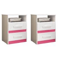 Kit 2 Mesas De Cabeceira Apolo 2 Gavetas Flex Branco Rosa Moval Branco Rosa - 1