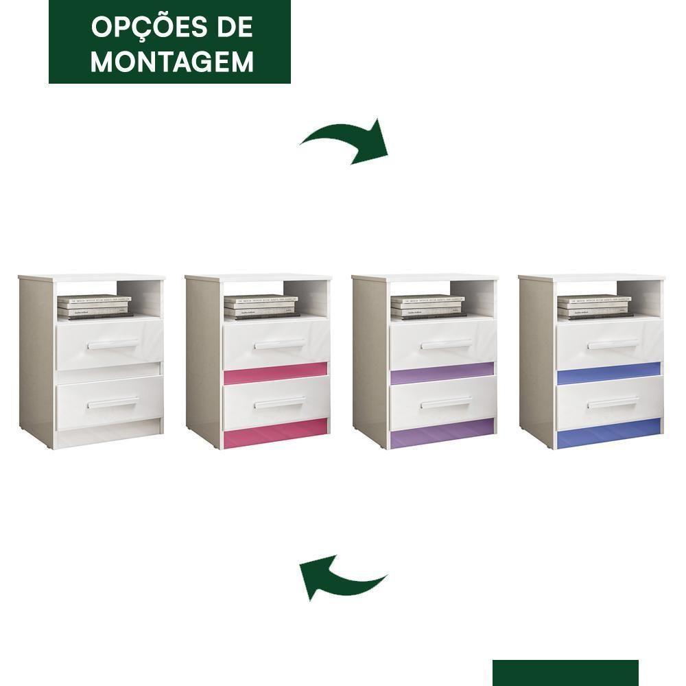 Kit 2 Mesas De Cabeceira Apolo 2 Gavetas Flex Branco Lilás Moval Branco Lilás - 4