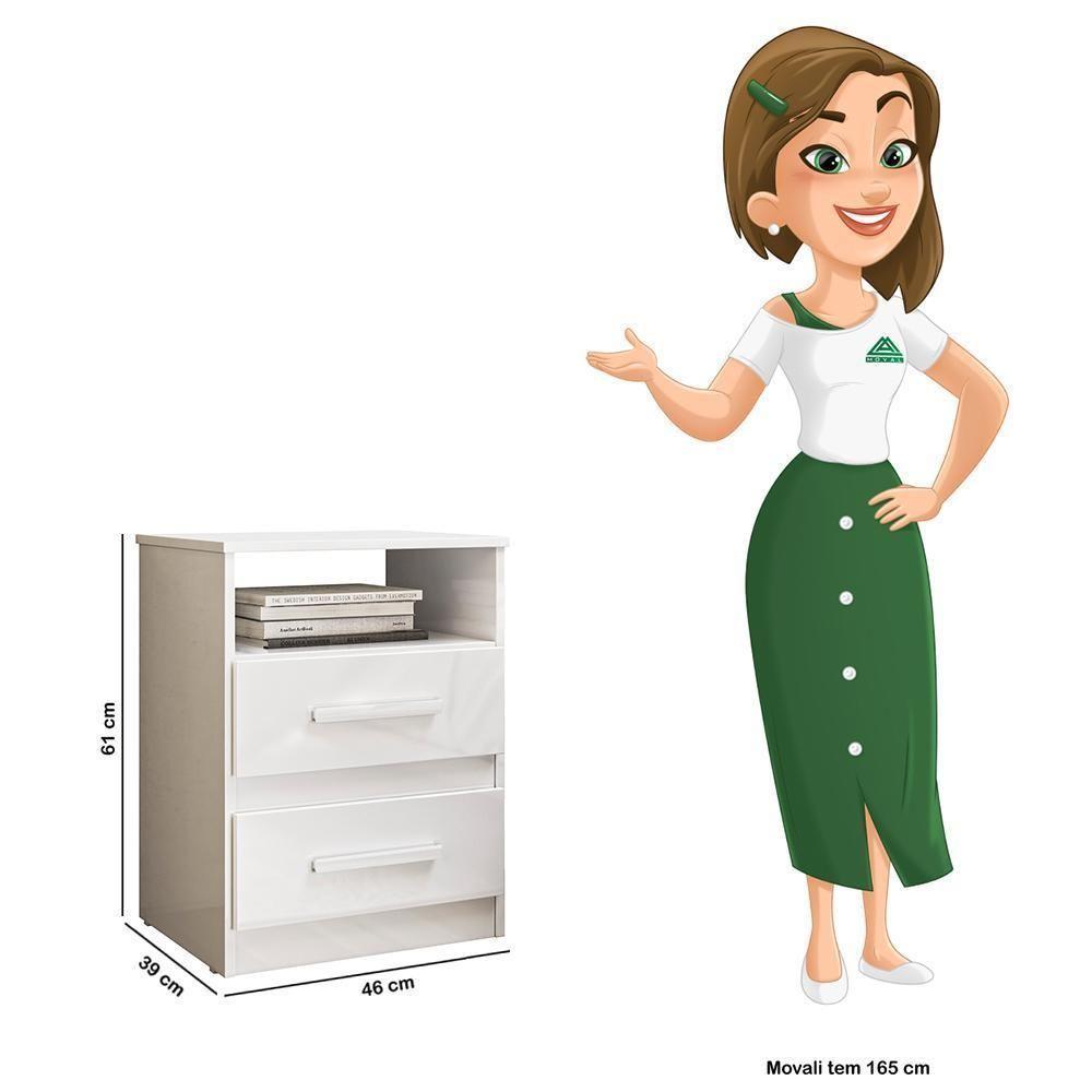 Mesa De Cabeceira Apolo 2 Gavetas Flex Branco Moval Branco - 4