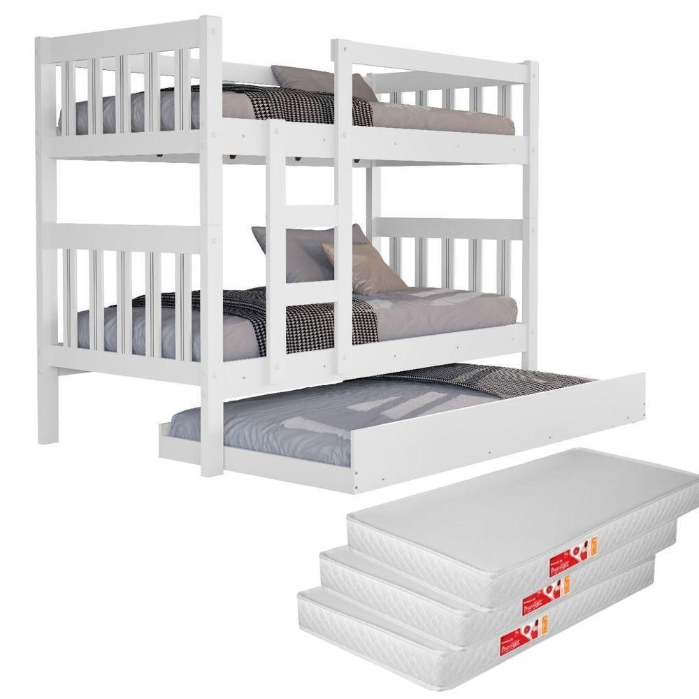 Beliche Com Auxiliar E 3 Colchões Capri Branco Escada Grade Protetora Tricama Infantil Apartamento - 2
