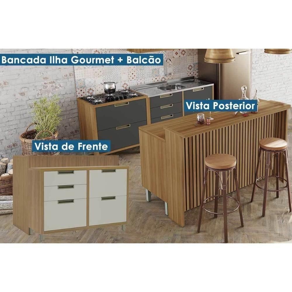 Balcão Ilha Cozinha Gourmet Imperatriz Com 1 Porta E 4 Gavetas 120cm Freijó Grafite - 7