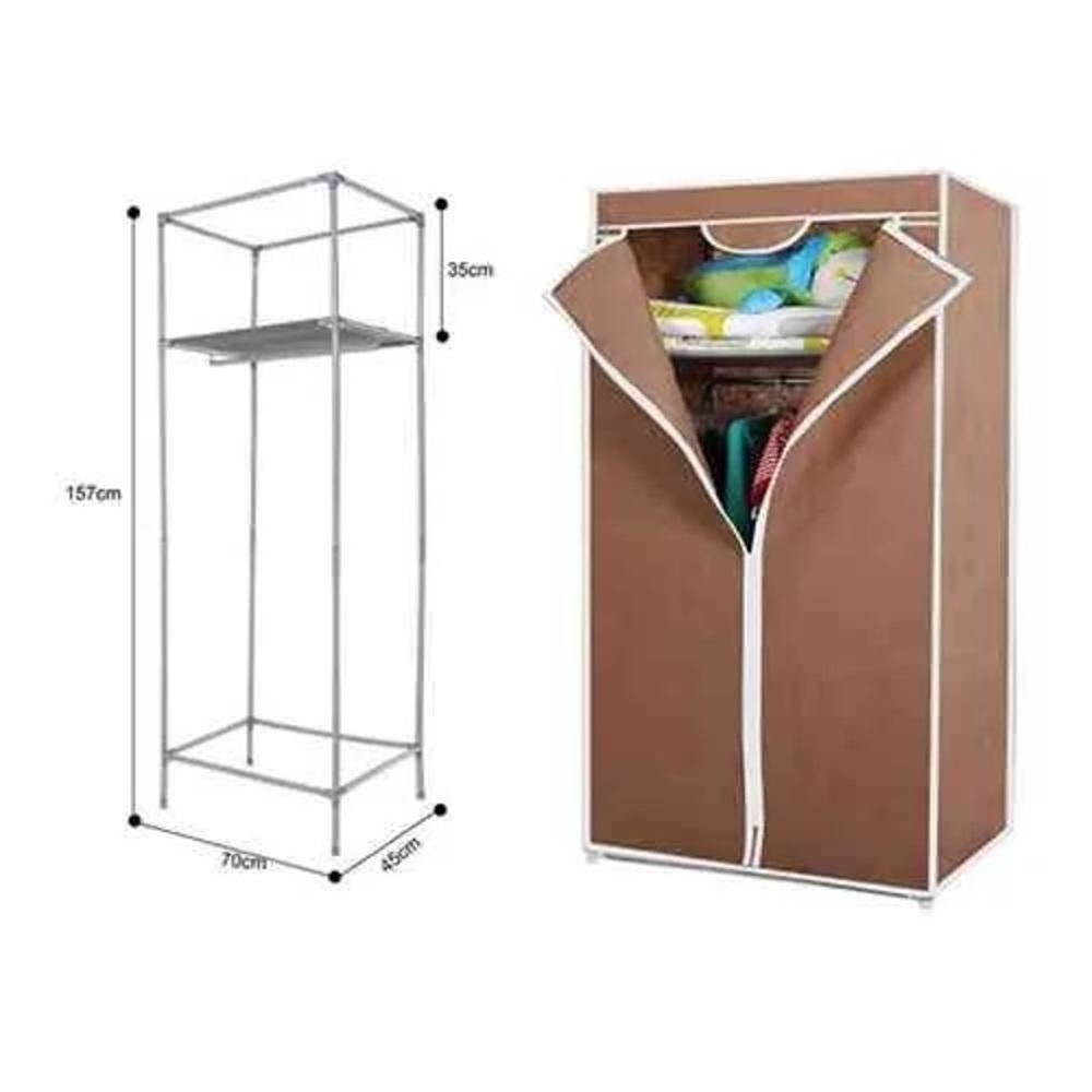 Guarda Roupa Com Ziper Cabideiro Portatil Arara Organizador Prateleira Multiuso Praia Camping Rosa - 4