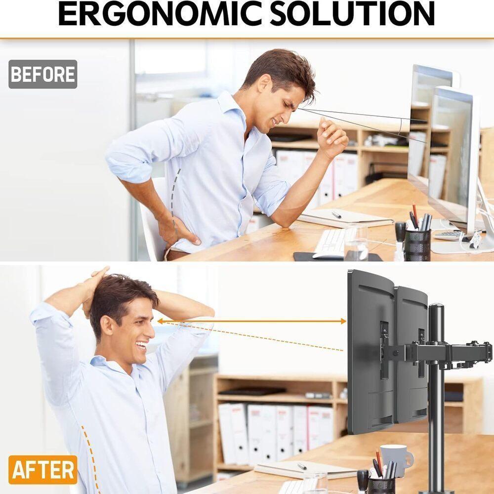 Suporte 2 Monitor Duplo Braco Articulado 10 A 32 Polegadas Mesa Giratorio Bancada Profissional - 6