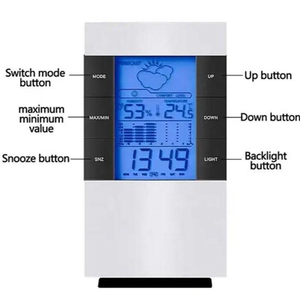 Relogio Estacao Metereologica Led De Mesa Termometro Higrometro Umidade Ar Medidor Previsao Tempo Completo - 4