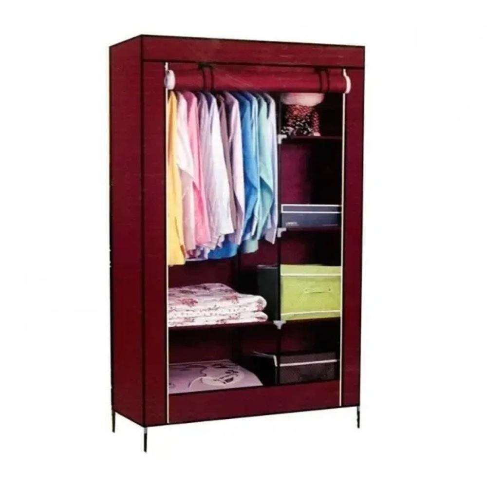 Guarda Roupa Duplo Cabideiro Arara 5 Prateleiras Armario Compacto Organizador Portatil Vermelho - 2