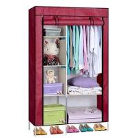 Guarda Roupa Duplo Cabideiro Arara 5 Prateleiras Armario Compacto Organizador Portatil Vermelho - 5