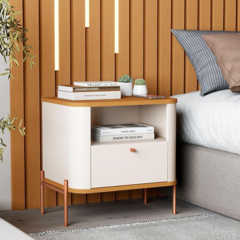Conjunto Mesa De Cabeceira Malta Off White Nature Bronze - 2