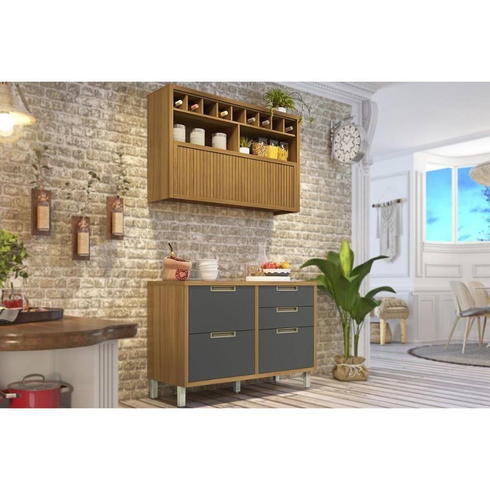 Kit Cozinha Modulada 2 Peças Imperatriz 1 Aéreo + 1 Balcão C2p30 Freijó Grafite - 1