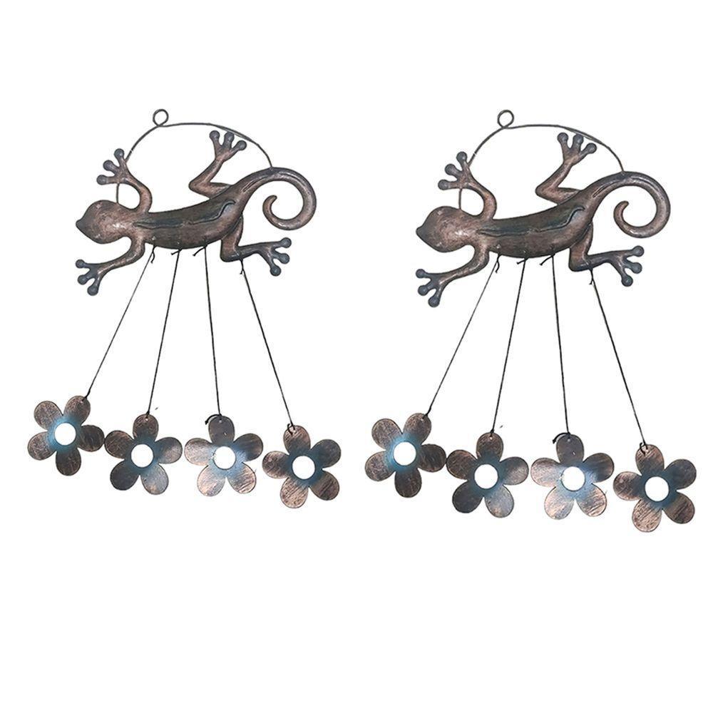 Sino Dos Ventos Lagarto Flores Kit 2 Unidades Decoraçao Varanda Enfeite Quintal Jardim Ambiente Externo - 1