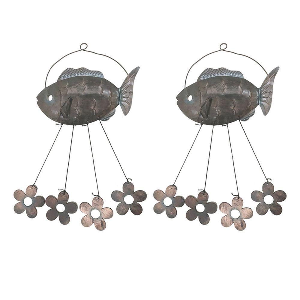 Sino Dos Ventos Peixe Flores Kit 2 Unidades Decoraçao Varanda Enfeite Quintal Jardim Ambiente Externo - 1