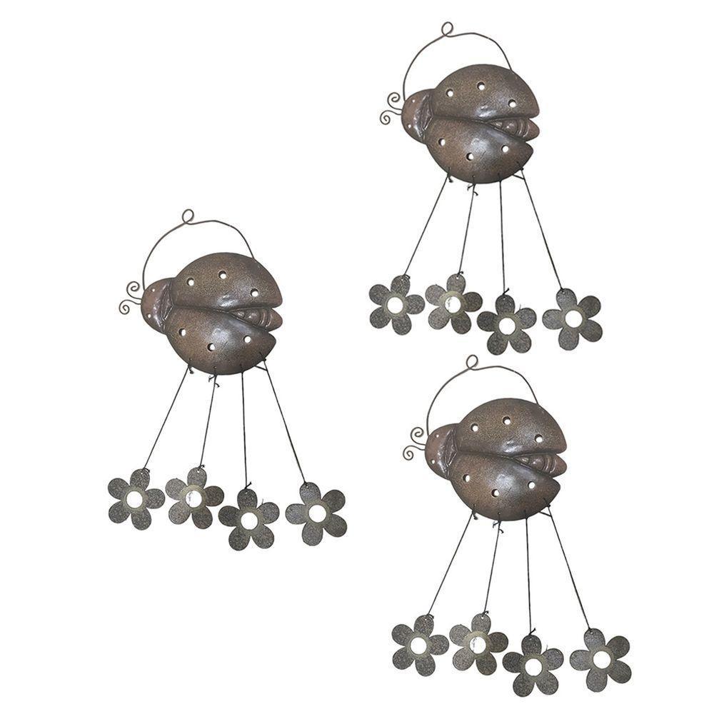 Sino Dos Ventos Joaninha Flores Kit 3 Unidades Decoraçao Jardim Varanda Som Suave Relaxante Enfeite Quintal - 1