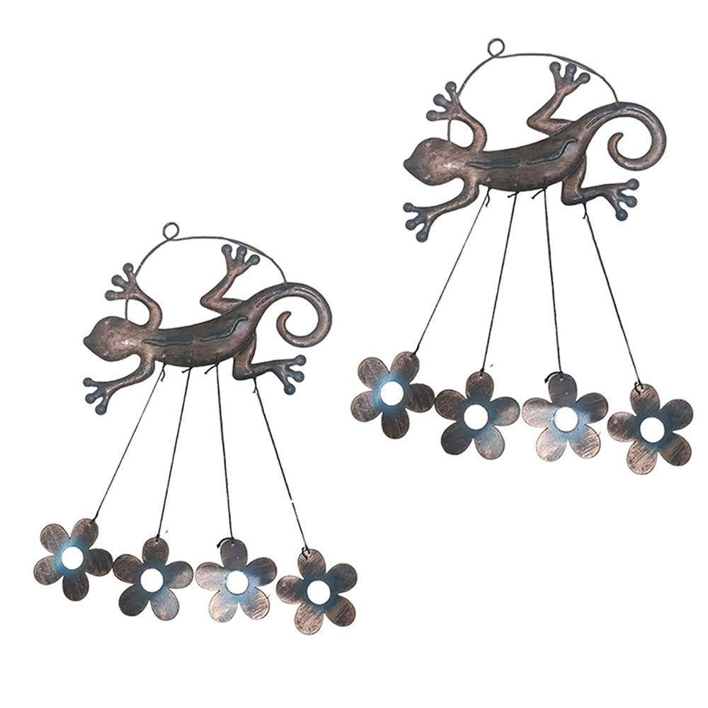 Sino Dos Ventos Lagarto Flores Kit 2 Unidades Jardim Quintal Enfeite Decoraçao Ambiente Externo Varanda - 1