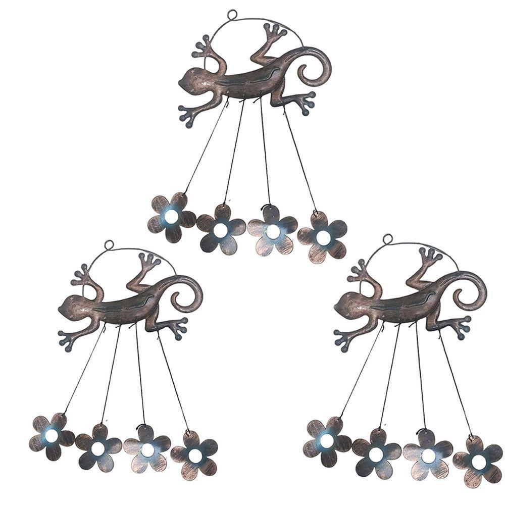 Sino Dos Ventos Lagarto Flores Kit 3 Unidades Jardim Varanda Decoraçao Quintal Ambiente Externo Enfeite Rustico - 1