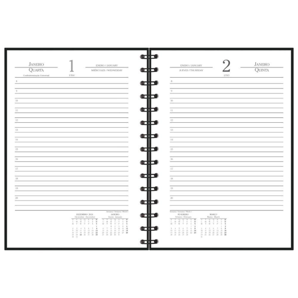 Agenda Diária Espiral Cristal 2025 13,8 X 20cm Redoma Preto - 2