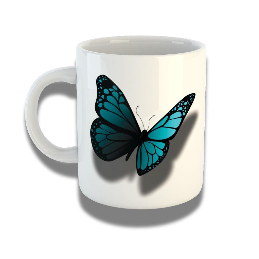 Caneca De Porcelana 325ml Com Design 3d Exclusivo Borboleta Azul - 1