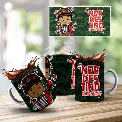 Caneca De Porcelana 325ml Decorada Nordestinos Nordestino Verde