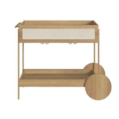 Carrinho Bar 1 Gaveta 110cm C- Porta Taças Palhinha Pé Metal Oslo Artesano | Hanover-dourado